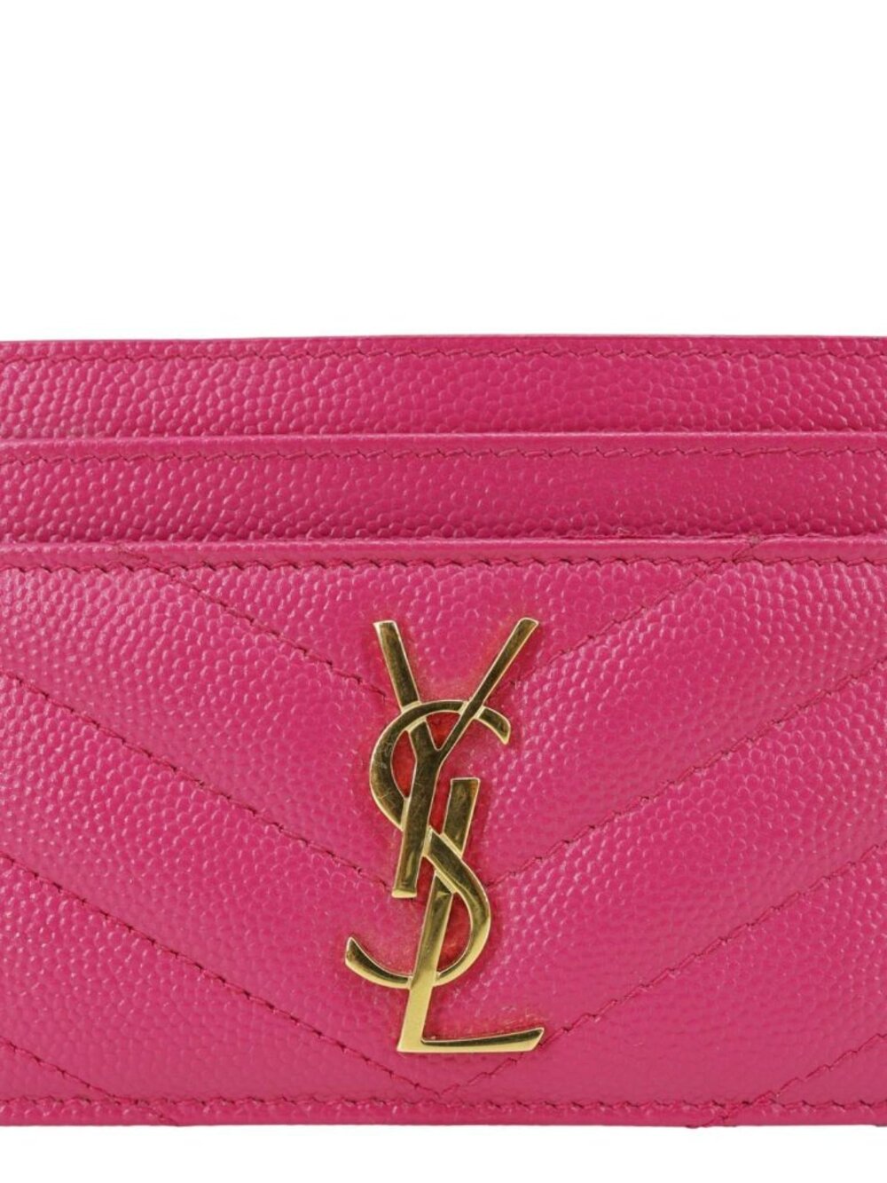 Yves Saint Laurent  Cassandre Monogram Grain De Poudre Leather Card Holder Pink